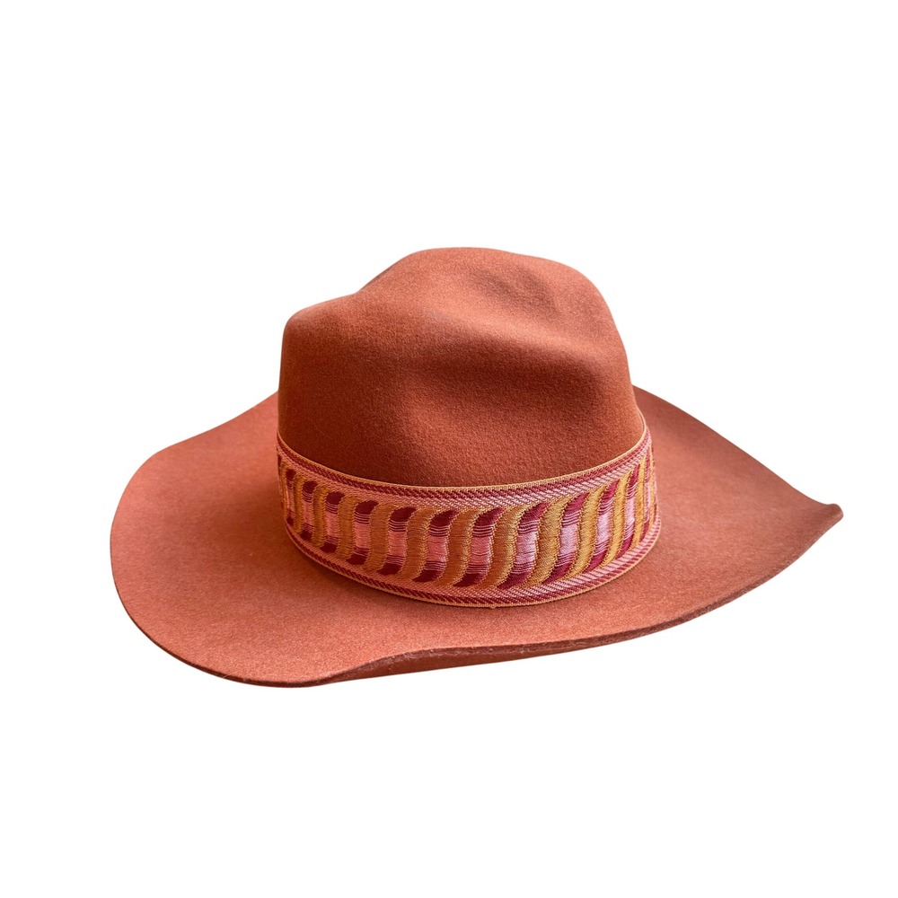Olive & Pique Rust Orange 100% Wool Wide Brim Hat